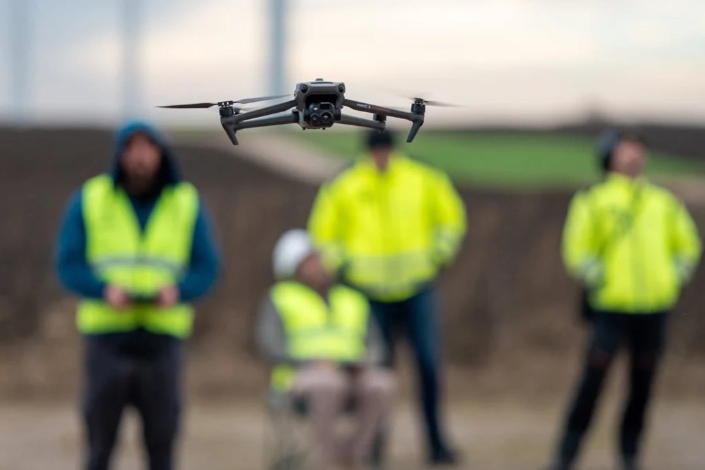 Inspekcija vetrenjača dronom u vetro parku Alibunar tokom pregleda turbine.