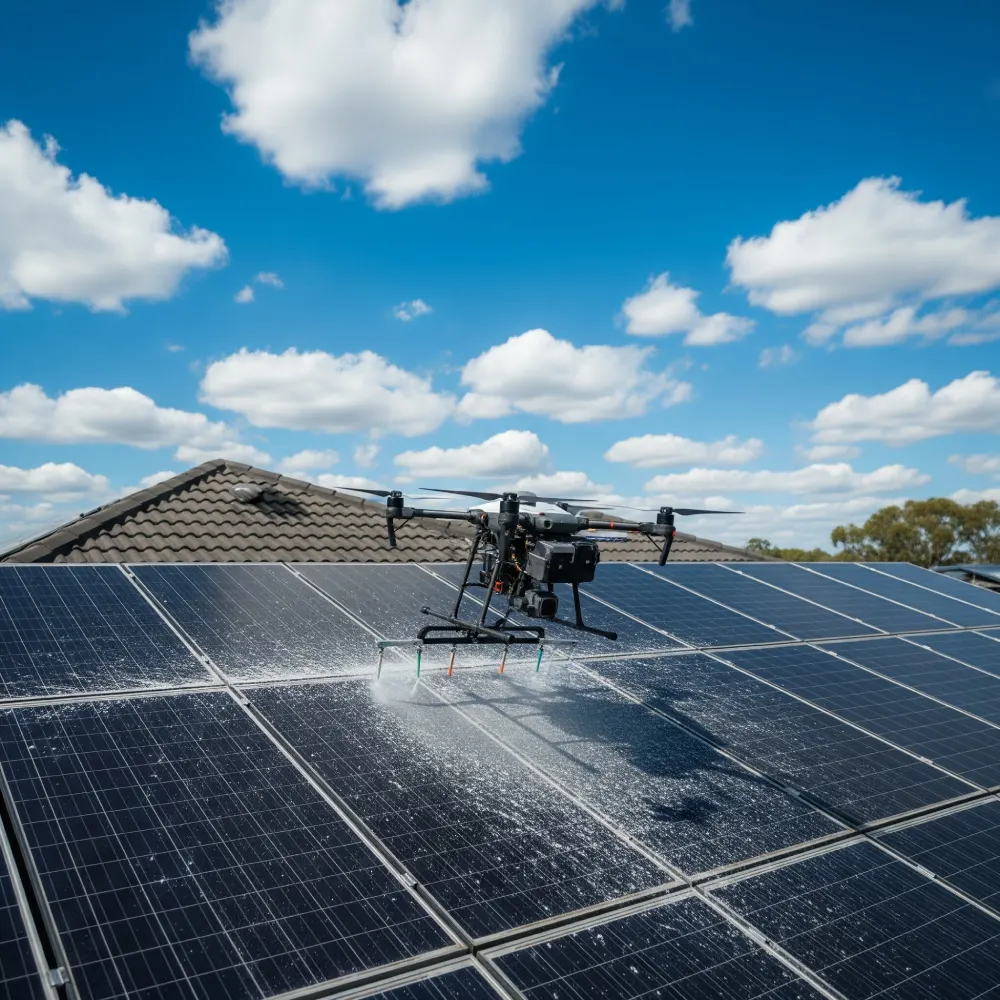 Pranje solarnih panela dronovima koristi precizno raspršivanje vode za čišćenje.