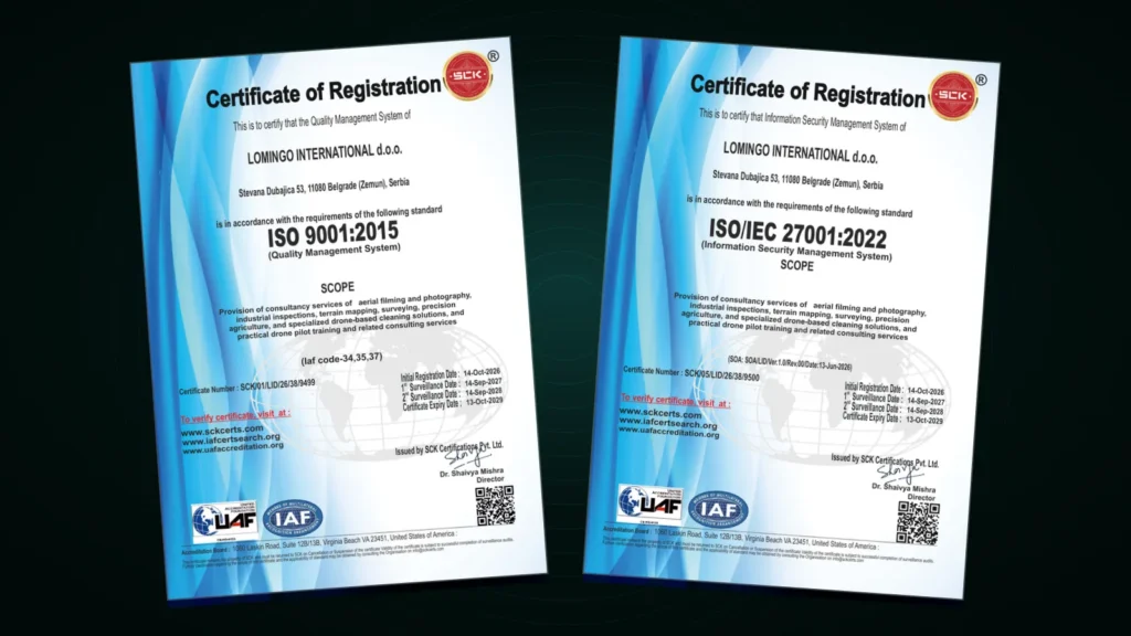 Sertifikati ISO 9001:2015 i ISO/IEC 27001:2022 kompanije Lomingo International