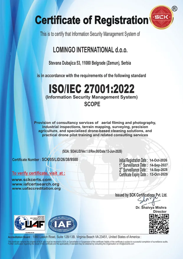 Certificat ISO/IEC 27001:2022, Lomingo International d.o.o.