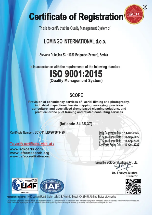 Certificat ISO 9001:2015, Lomingo International d.o.o.